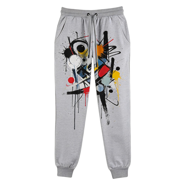 Gray Joggers with Colorful Abstract Art Print