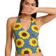 Vibrant Sunflower Pattern Halter Crop Top