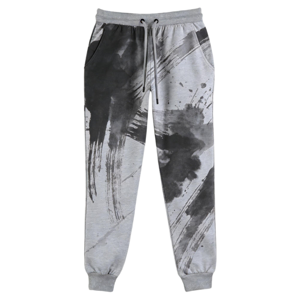 Gray Joggers with Black Ink Splash Design