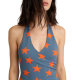 Minimalist Orange Star Halter Crop Top (Blue)
