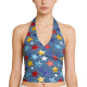 Glitter Star Print Halter Crop Top (Blue Base)