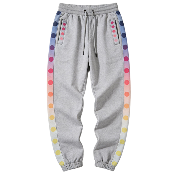 Gray Sweatpants with Rainbow Polka Dot Side Stripes